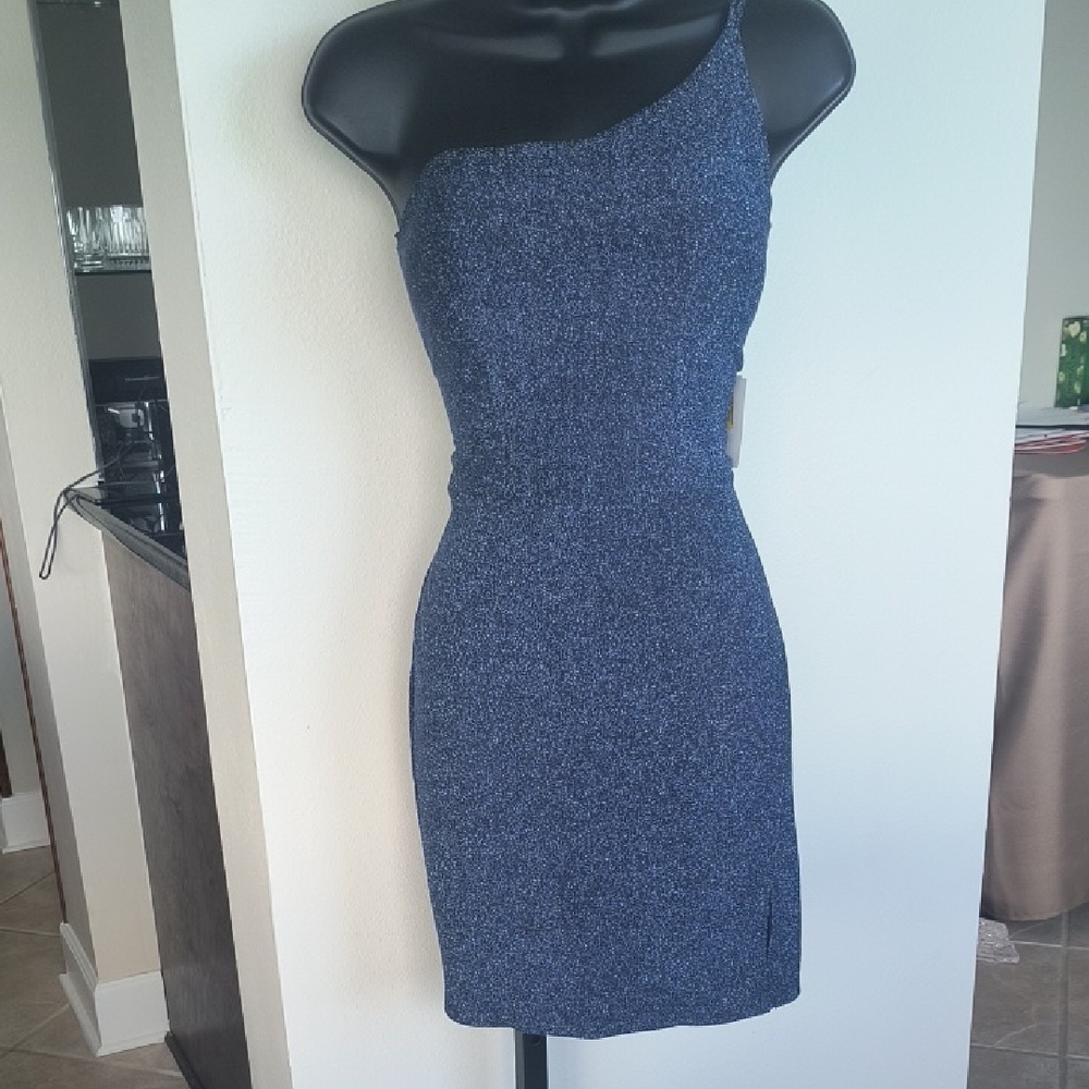 Chic One-Shoulder Navy Dress